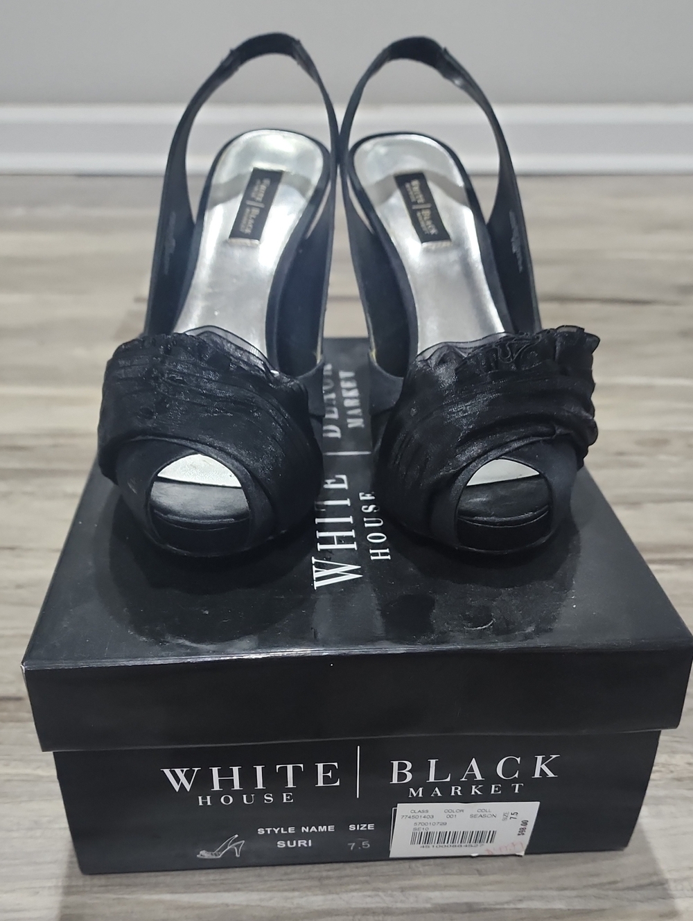 White House Black Market Black Ruched Peep-Toe Slingback Heels